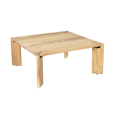 Table basse exotique carrée bois massif 80cm naturel