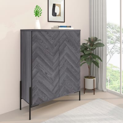 Armoire avec 2 portes effet chevrons chêne gris