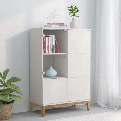 Armoire avec 1 porte vitrées et 2 portes en blanc