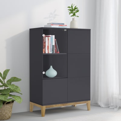 Armoire avec 1 porte vitrées et 2 portes en gris
