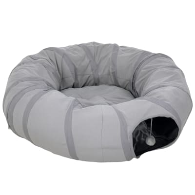 Tunnel pour chat tissu suède, fil métallique gris