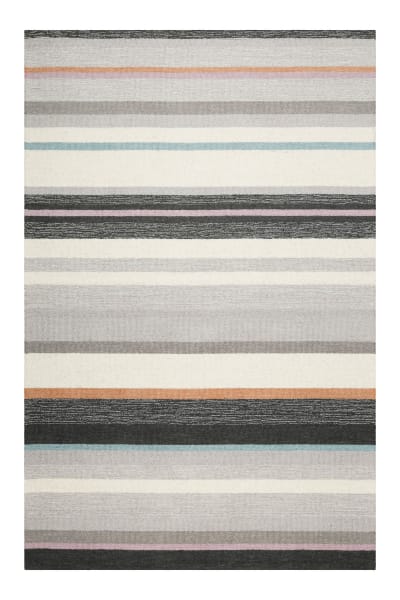 Tapis rayé tufté main pure laine gris multicolore 200x290