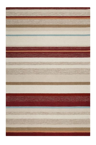 Tapis rayé tufté main pure laine beige et brun 140x200