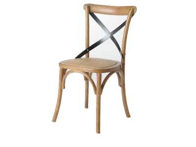 Chaise en bois assise rotin avec dossier croisé barres noires
