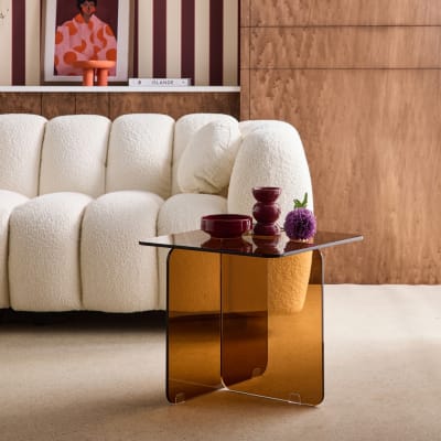 Table basse carrée verre trempé 50cm ambre