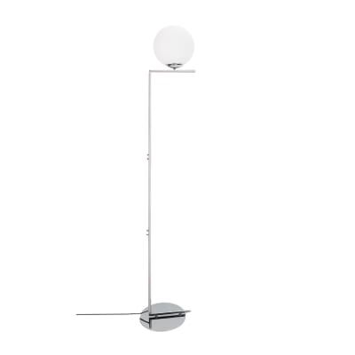 Lampadaire en verre blanc et métal chromé H.155 cm