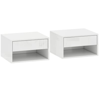 Tables de chevet suspendues tiroir étagère bois blanc brillant