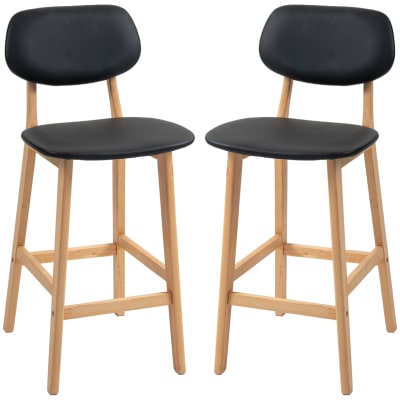 Tabourets de bar avec dossier synthétique et bois noir
