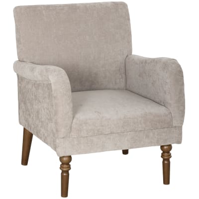 Fauteuil de salon pieds en bois d'hévéa tissu en lin gris