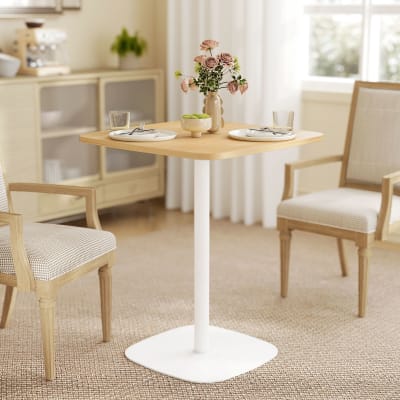 Table à manger carrée pour 2 personnes base en acier bois naturel