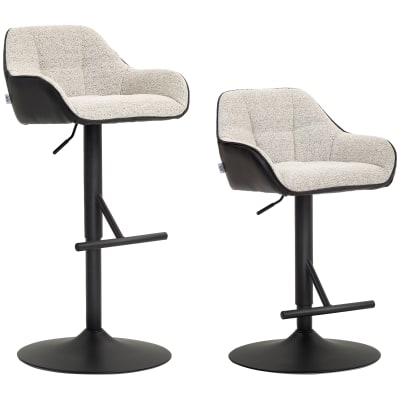 Tabourets de bar hauteur réglable tissu lin & acier gris