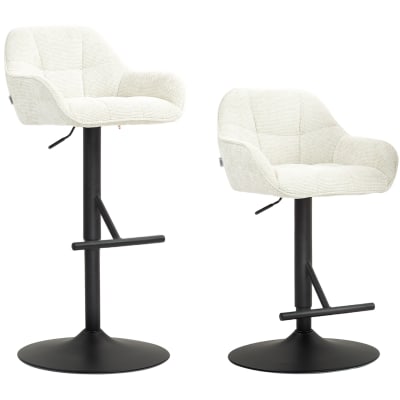 Tabourets de bar hauteur réglable tissu lin & acier crème