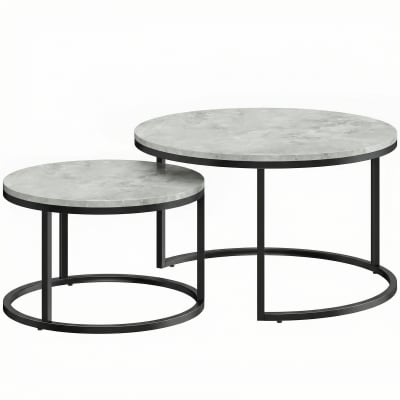 Tables gigognes rondes lot de 2 métal gris marbre