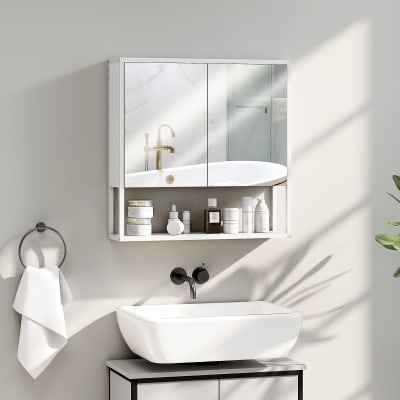 Armoire murale salle de bain avec miroir 2 portes miroir verre blanc