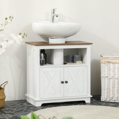 Meuble sous lavabo placard à portes doubles blanc