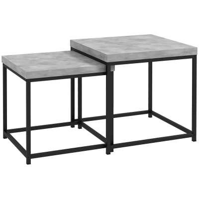 Tables gigognes carrées cadre en acier et plateaux en bois gris