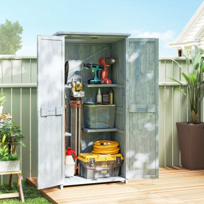 Armoire de jardin 2 portes verrouillables bois de sapin gris