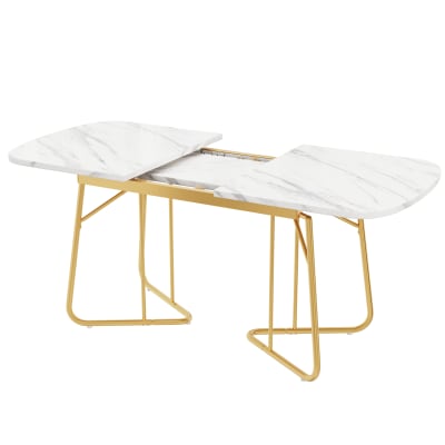 Table à manger extensible blanche avec pieds dorés 140/180x80x75 cm