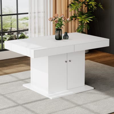 Table extensible blanche avec rangement 140/180 x 80 x 76 cm