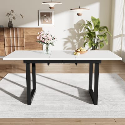 Table à manger extensible blanche et noire 140/180 x 80 x 75 cm