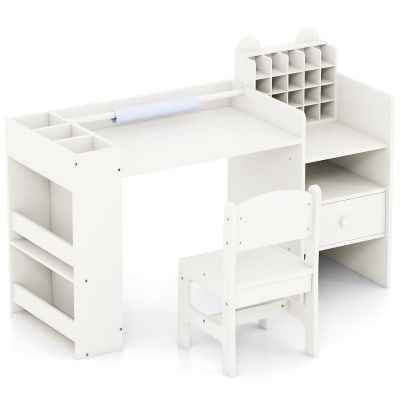 Bureau enfant avec chaise bureau d'étude avec tiroir étagères blanc