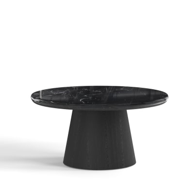 Table basse en bois contreplaqué chêne et marbre noir naturel