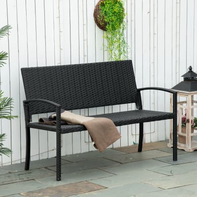 Banc de jardin en acier et polyrotin noir 122x60x85cm