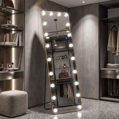 Miroir sur pied hollywood avec éclairage led, 50x45x160 cm