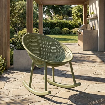 Fauteuil à bascule d'extérieur en polypropylène vert, 66 x 88 x 80 cm