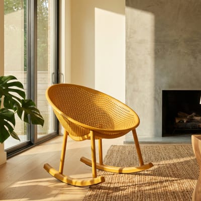 Fauteuil à bascule d'extérieur jaune en plastique , 66x88x80 cm