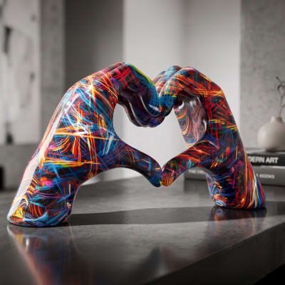 Statuette en résine mains en forme de cœur multicolore, cm 25x7,5x13,5