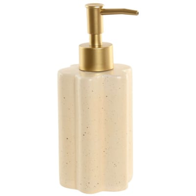 Distributeur de savon en résine beige et doré 7.5x7.5x18cm