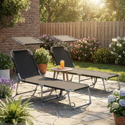 Chaises longues lot de 2 dossier et pare-soleil réglables noir