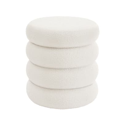 Tabourets rond rembourré avec rangement couvercle amovible blanc