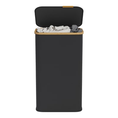 Panier à linge pliable en tissu oxford cadre en bambou 100 l noir