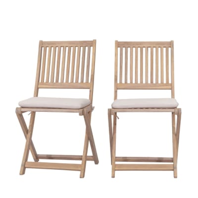 Lot de 2 chaises de jardin pliantes en bois - bois clair