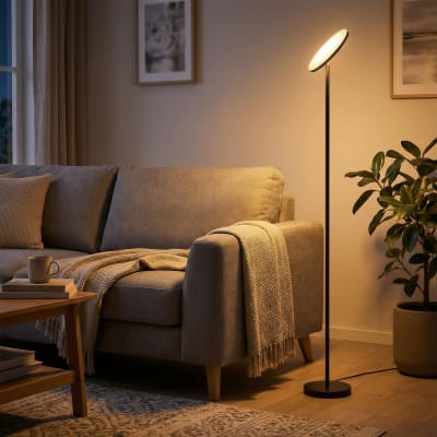 Lampadaire sur pied tête pivotante télécommande pour salon bureau noir