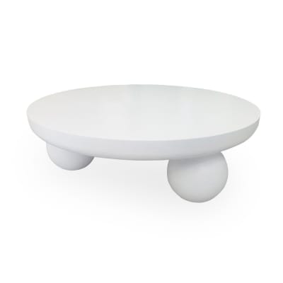 Table basse contemporaine design rond l100cm texture minérale blanc