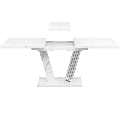 Table extensible effet marbre, pieds papillon 120-160 cm, blanc