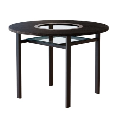 Table ronde de 100 cm avec plateau en verre et étagère en métal, noire