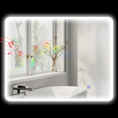 Miroir salle de bain bluetooth 70 x 90 cm éclairage led argent