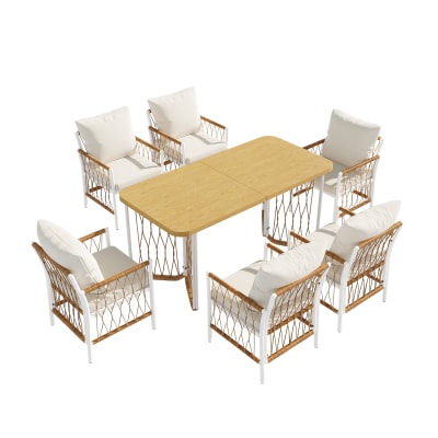 Table avec 6 chaises d'extérieur en fer beige