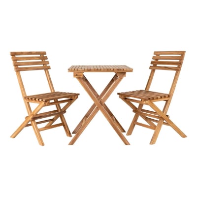 Ensemble de jardin pliant table et 2 chaises en teck massif naturel