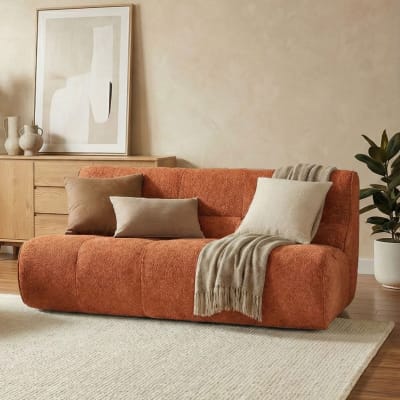 Canapé 2 places mousse polyuréthane tissu polyester touché doux orange