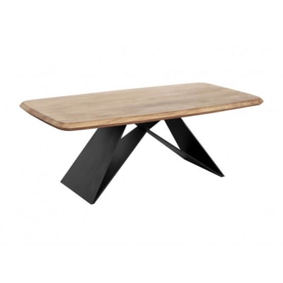 Table basse acacia massif avec pieds métal noir forme papillon