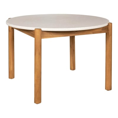 Table repas de jardin ø120cm en acacia plateau en terrazzo