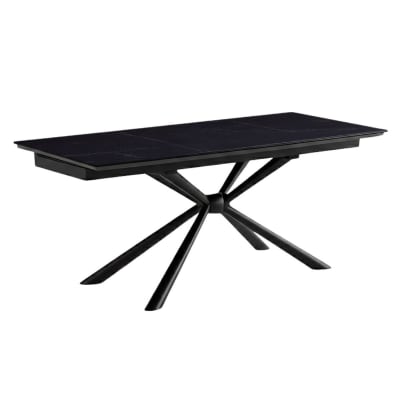 Table repas 180x90cm extensible céramique décor marbre pied étoile