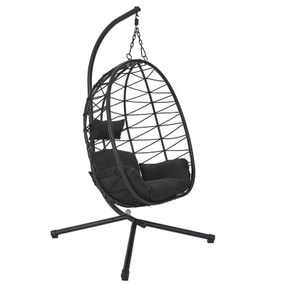 Fauteuil suspendu en rotin synthétique avec pied métal noir