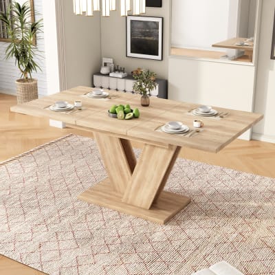 Table à manger extensible effet chêne 140-180 cm avec pied en V