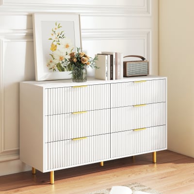Buffet commode 6 tiroirs blanche accents dorés 120x40x72cm